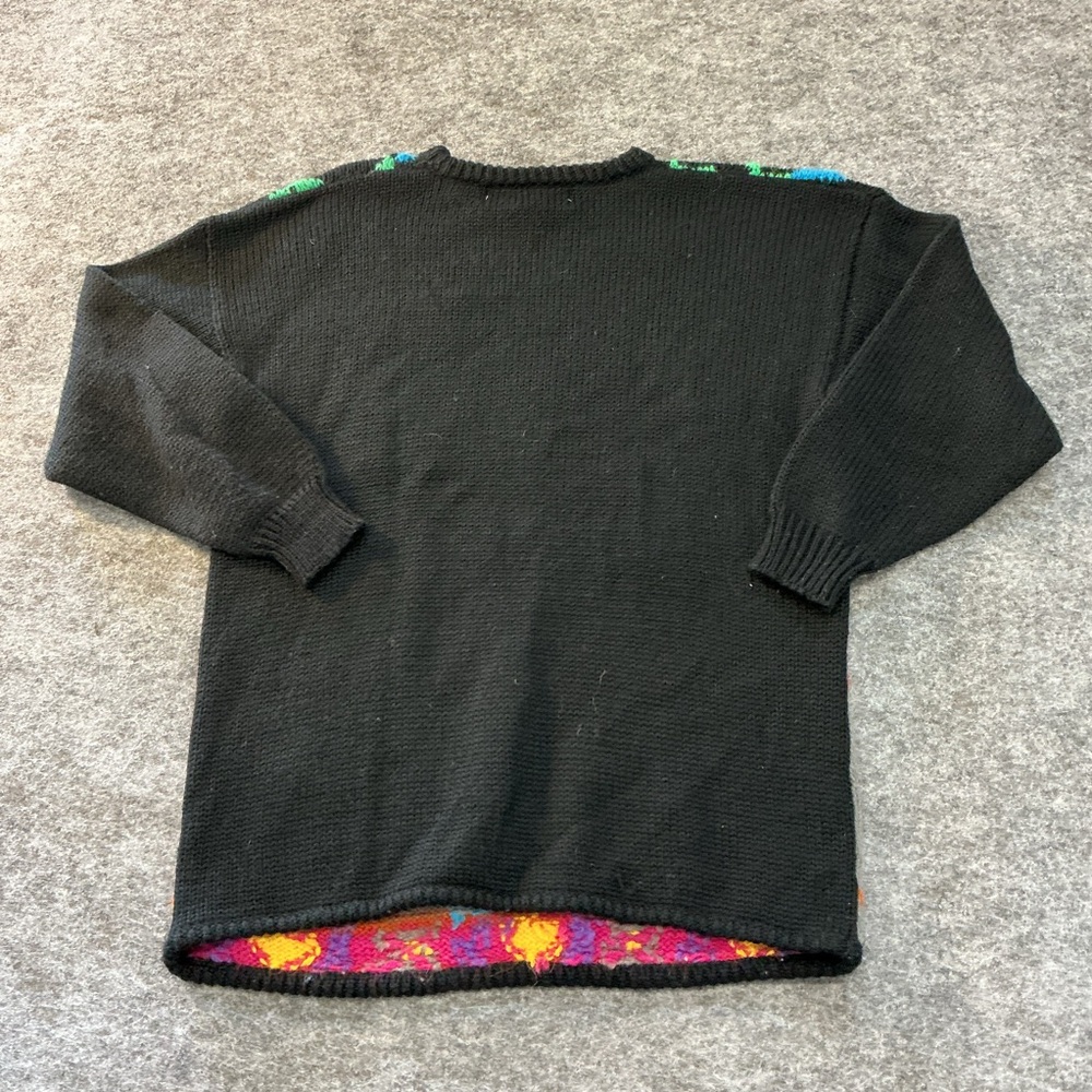 Vintage Kitty Hawk Vivian Wang Animal Sweater Black Floral Horse Wool 90s Knit - Picture 4 of 4